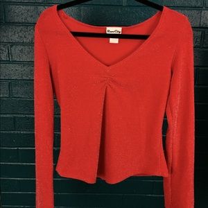 Vintage Red Glitter Ruched Bust Holiday Top Size L